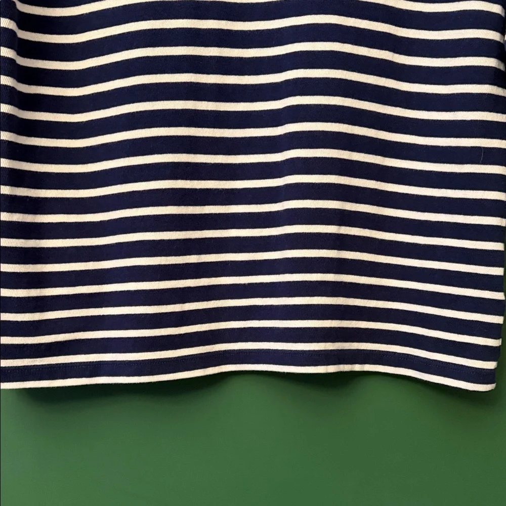 Lands' End Navy & White Striped Boatneck 3/4 Sleeve Nautical Knit Top Coastal - Picture 7 of 9